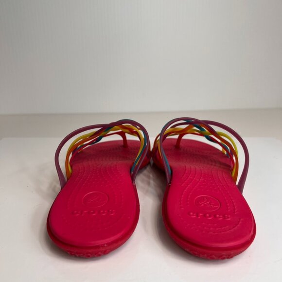 Crocs Sandal Women 8 Flip Flop Rainbow Strap Huarache Beach Cruise Pool Core Ex - Picture 5 of 12